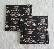 Baltimore Ravens Print Themed Quilted Potholders 7x7 - Set of 2