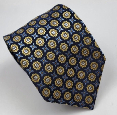 Tom James Silk Tie Gold Blue Gray Geometric Men Necktie 58 x 3.3/8