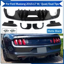 Fits 2015-2017 Ford Mustang Rear Bumper Diffuser Dual Quad Exhaust Matte Black