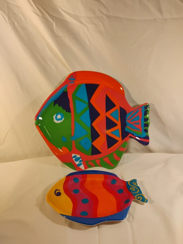 Set Of Tropical Fish Serving Tray Dishes Plastic Fun Party Vintage Style - Image 2 of 2