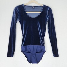 J Crew Bodysuit Womens XXS Blue Velvet Long Sleeve Scoop Neck Classic Casual