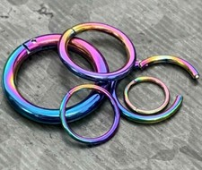 PAIR of Hinged Segment Rings Septum Clicker Hoops PVD over 316L Surgical Steel
