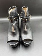 Size 9.5 Michael Kors Heels Black Leather Buckle Gold Studs Peep Toe Buckle