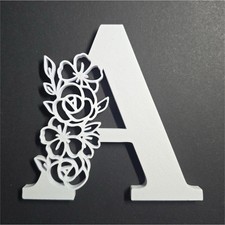 White Decorative plastic Letter 'A' with Floral Cutout for Nursery Wall.