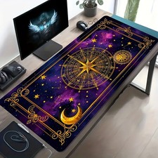 1pc Large Non-Slip Gaming Mouse Pad with Golden Starry Night Compass - Extra-Lo