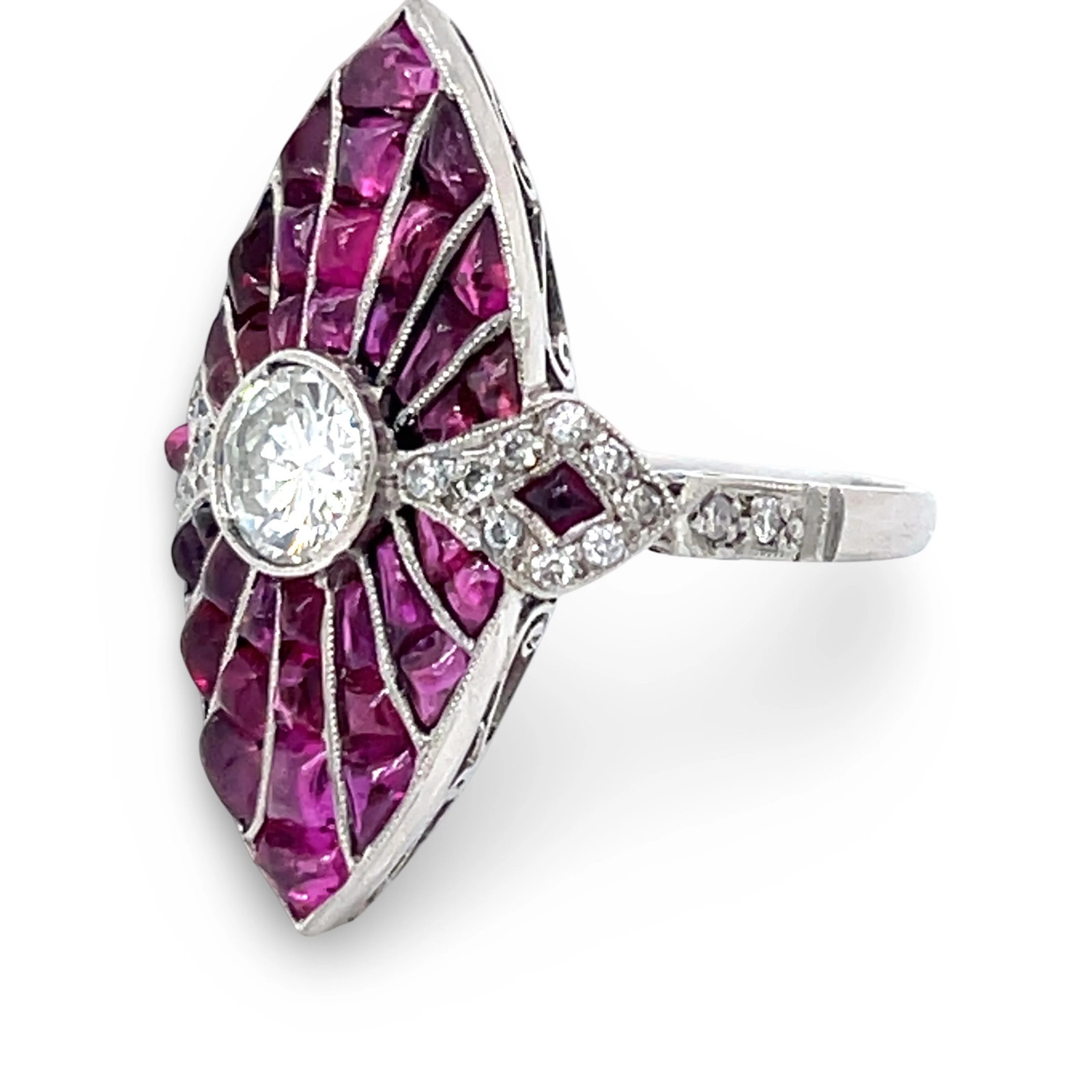 Modern Diamond and Ruby Platinum Ring - image 1