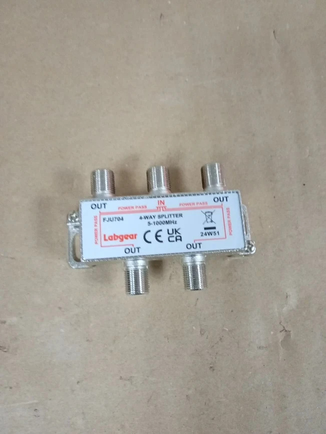TV Aerial Splitter Labgear UHF 4 Way Signal Splitter 7.4 dB Loss F Type New