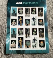 2021 US Scott #5573-5582, Star Wars Droids, Sheet of 20 Forever Stamps MNH