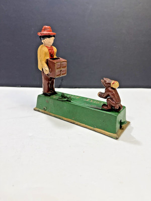 Vintage Cast Iron Monkey Bank Mechanical Organ Grinder Coin Bank WORKS