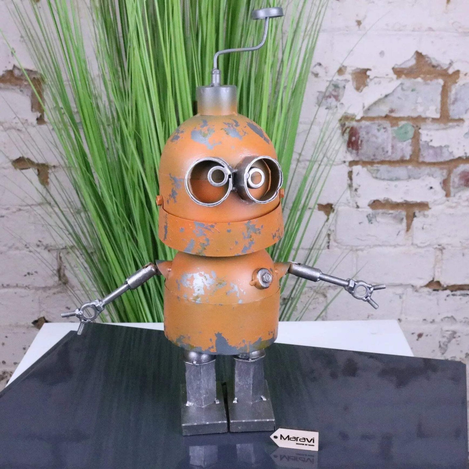 Orange Robot Ornament Springy Bobble Body Home Decor Retro Gift Novelty Cute