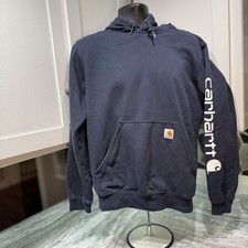 Carhartt Hoodie Mens S Loose Fit Black Pullover Hooded Sweatshirt Sleeve Logo