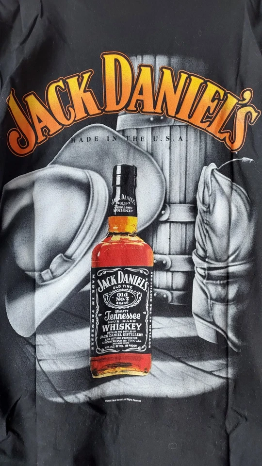 T Shirt Jack Daniels Since 1866 Noir Bottes chapeau bouteille Taille Large Coton - Photo 1/4