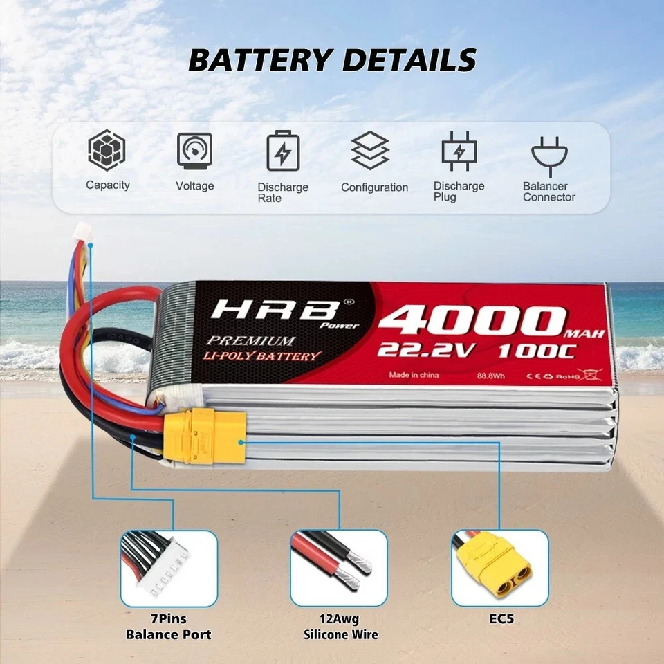 2x 6S 22.2V 4000mAh XT90 Plug LiPo Battery for RC Car Airplane Helicopter FPV - Image 3 of 4