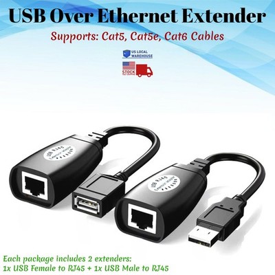 USB Over Ethernet Extender RJ45 Cat5e Cat6 Cable Extension LAN Adapter Repeater