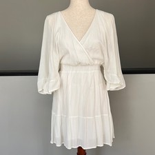 Altar'd State White Crinkle Mini Dress Tie Back Flutter Sleeve Boho Size S