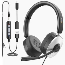 Wantek USB Headset with Microphone Noise Cancelling Computer Headset Brown