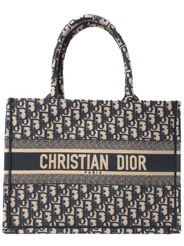AUTH CHRISTIAN DIOR OBLIQUE BOOK TOTE BAG MEDIUM WOMENS NAVY JACQUARD CANVAS F/S