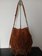 Borse In Pelle Light Tan Fringed Bucket Hobo Bag Made In Italy