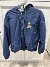 Vtg The Disney Store Mickey Mouse Varsity Hooded Jacket Large Blue Embroidered