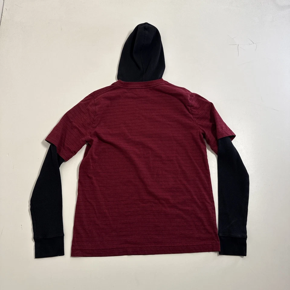 Helix T-Shirt Y2K Youth Size XL Red Black Thermal Long Sleeve Hoodie BOYS - Image 2 of 4