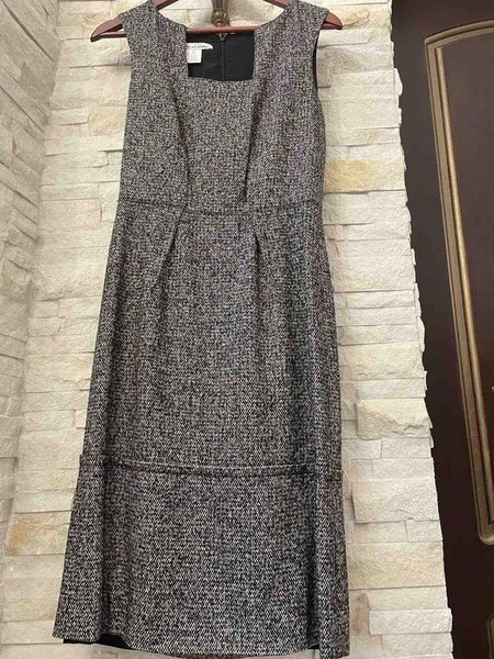 Women Oscar de la Renta Dress Grey Silk 36 / S /