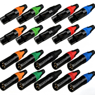 20x 3Pin XLR Male&Female Audio Connector w 5Color Ring Black Microphone Plug