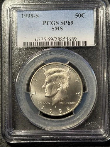 1998 S PCGS SP69 John F Kennedy JFK Silver Half Dollar 50C SP69 Matte SMS