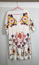 SHEIN Dress Womens XL Boho Floral Print Puff Sleeve V Neck Multicolor Festival