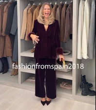 ZARA NEW WOMAN HIGH-WAIST VELVET WIDE LEG PANTS MAROON XS-XL 9548/816/605