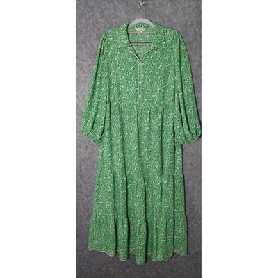 Max Studio Women Dress L Green Artsy Cottagecore Boho Tiered  Floral Maxi Button
