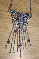 Danish Pilgrim Silvertone  Lilac Crystal Butterfly Necklace