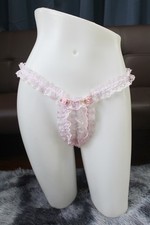 A188 Vintage Style 2XL/ElasticW.24-44" Pink Lace Thong Bikini Panties Underwear