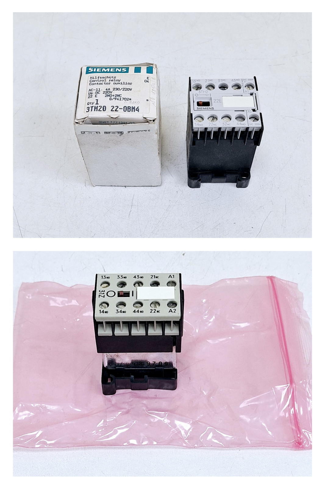Siemens 3TH20 22-0BM4 (1 pc) & 3TJ10 01-0BX4 (1 pc) Control Relay