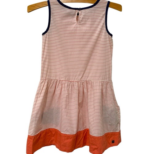 Tea Dress | Striped Pink Navy Sleeveless Cotton Pockets- Size 8 - Picture 7 of 7