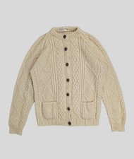 BallyBunion Aran Pure New Wool Knitwear Ladies UK Medium Cardigan Made In Irelan