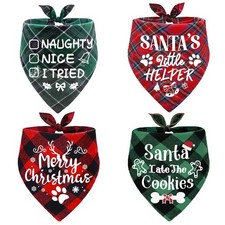 4 Pack Merry Christmas Dog Bandanas Classic Plaid Xmas Dog Christmas Scarf Bi...