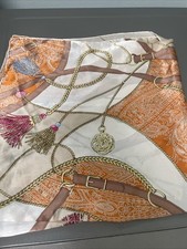 100 silk scarf equestrian orange paisley 34in square Classy Sophisticated VGC