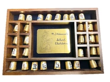 Vtg Hummel School Children Complete Set 28 Gold Plated Thimbles + Display Case