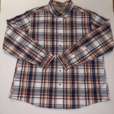 Eddie Bauer Travex Men  s XL Classic Fit Shirt White Blue Orange Plaid Button Dow