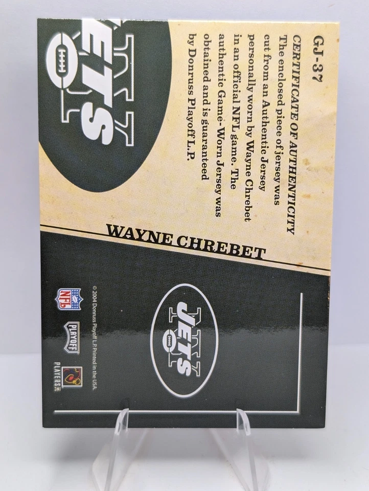 2004 Playoff Prestige Wayne Chrebet #GJ-37 Game Used Jersey NY Jets - Image 2 of 2