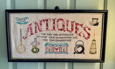 Antique Vintage Sampler Cross Stitch Needlework  ANTIQUES  20  X 10 