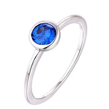 Lab Created 925 Sterling Silver Round Cut Blue Sapphire Solitaire Ring For Women