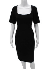 David Meister Womens Sheath Dress Black Square Neck Short Sleeve Zip Size 10