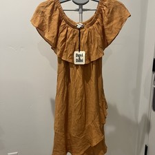 NWT Davi & Dani Mustard Yellow Off Shoulder Ruffle Maxi Dress Boho Summer size S