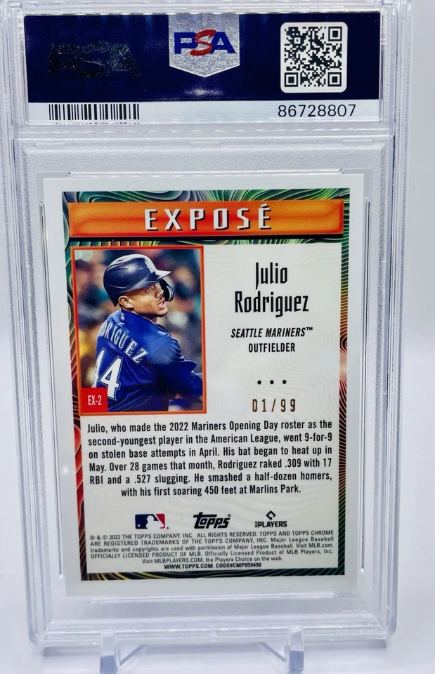 Julio Rodriguez 2022 Topps Chrome Sonic Expose #EX2 Expose-Green Marinets PSA 8 - Image 3 of 4