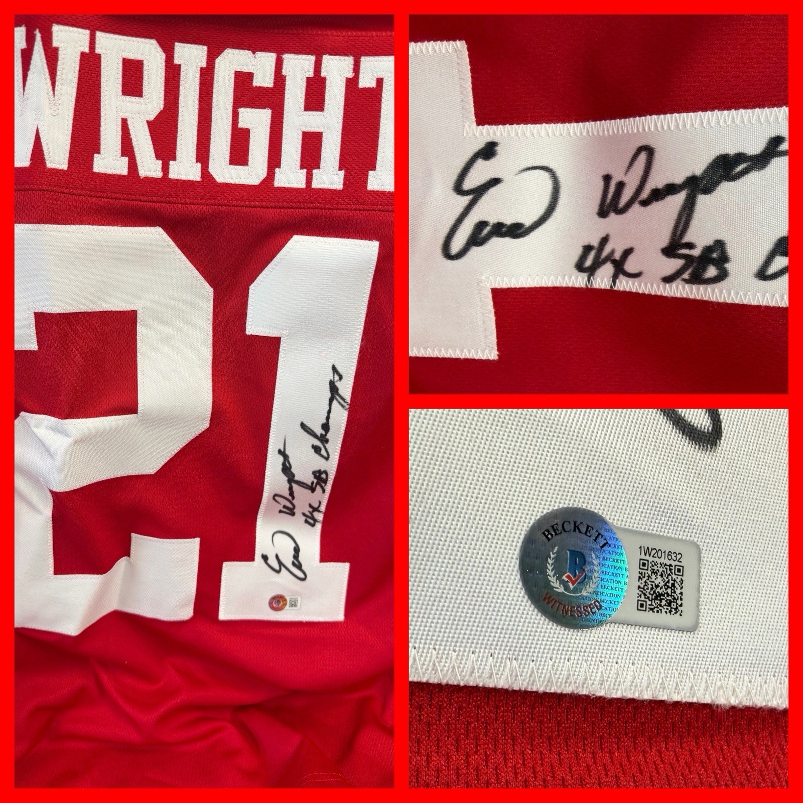 Eric Wright Signed Autographed XL Replica Jersey 4x SB Champs SF 49ers BAS Auto