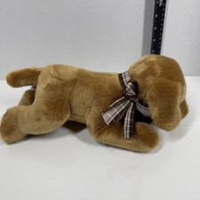 Russ Berrie DOG 12" Golden Retriever Plush Stuffed Short Fur Plaid Bow Puppy
