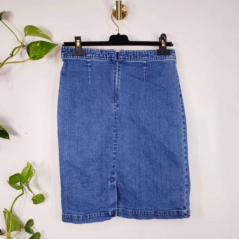 Denim Pencil Skirt Womens SMALL 6 Blue Stretch Jeans Y2K 90s Preppy JACLYN SMITH - Image 2 of 4