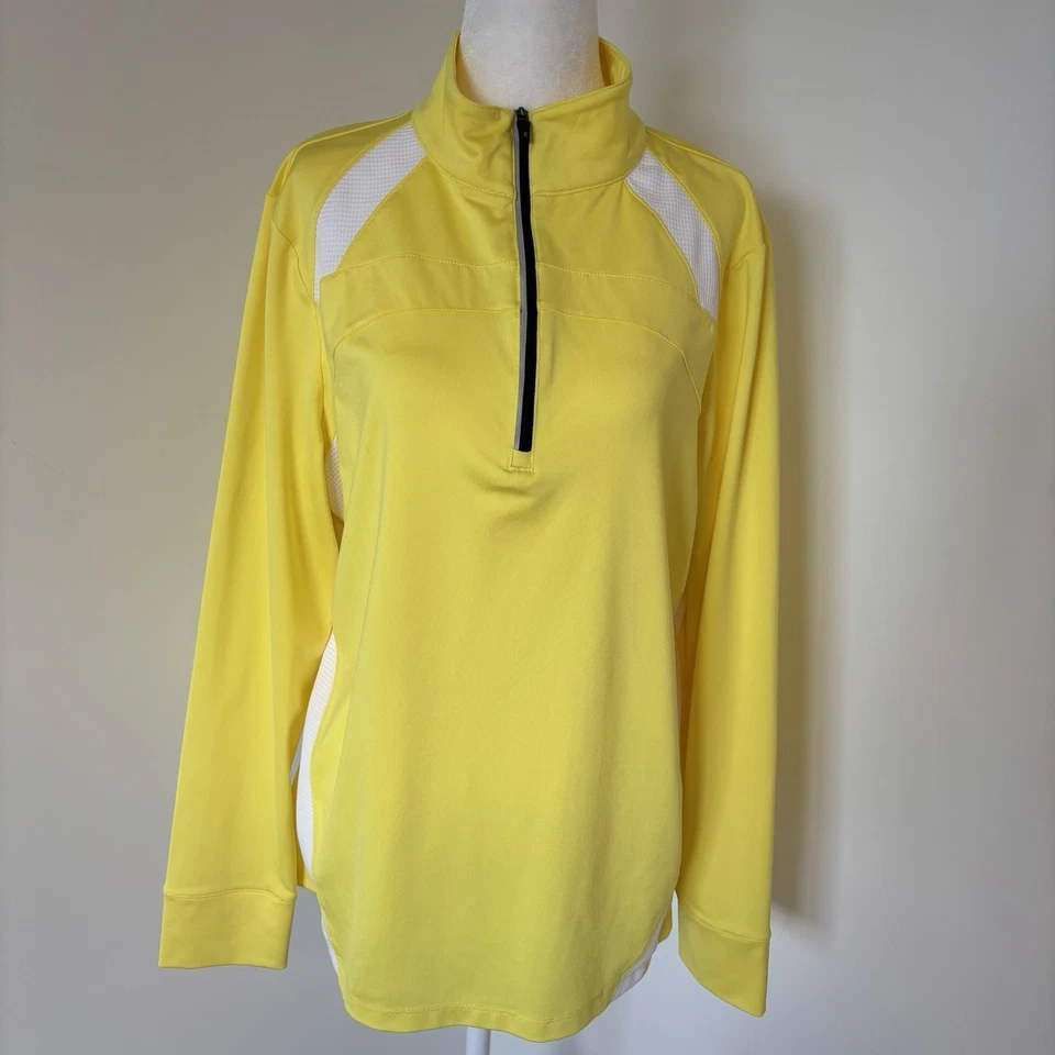 Pullover Izod Performance Cool-FX elástico 1/4 cremallera amarillo/blanco para mujer XL Foto 4 de 4