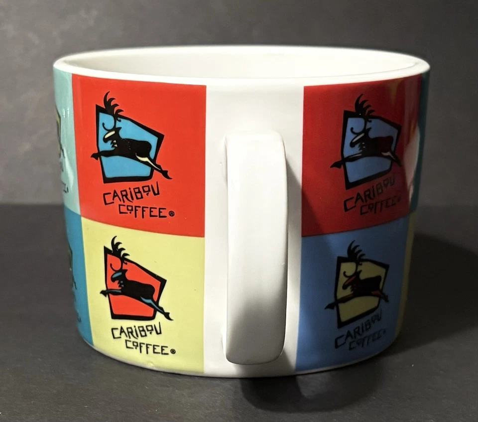 Caribou Coffee Multi-Color Patchwork Squares Logo 13oz Ceramic Coffee Cup Mug - Image 4 of 4